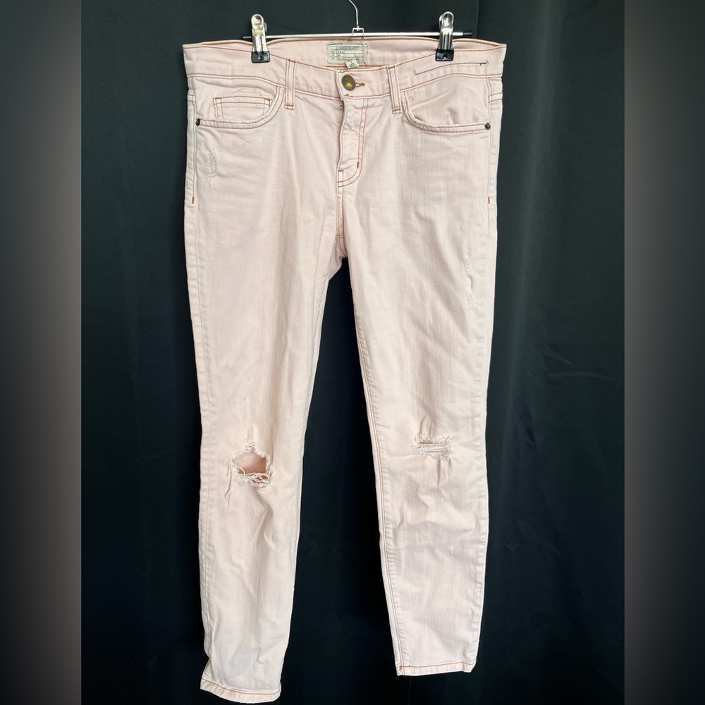Current/Elliott Light Pink Distressed Skinny Jeans